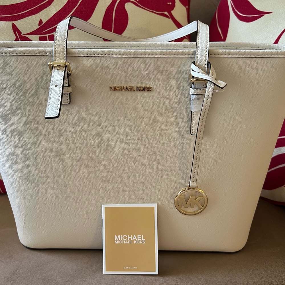 Michael Kors Jet Set Light Cream Tote with Gold Accents